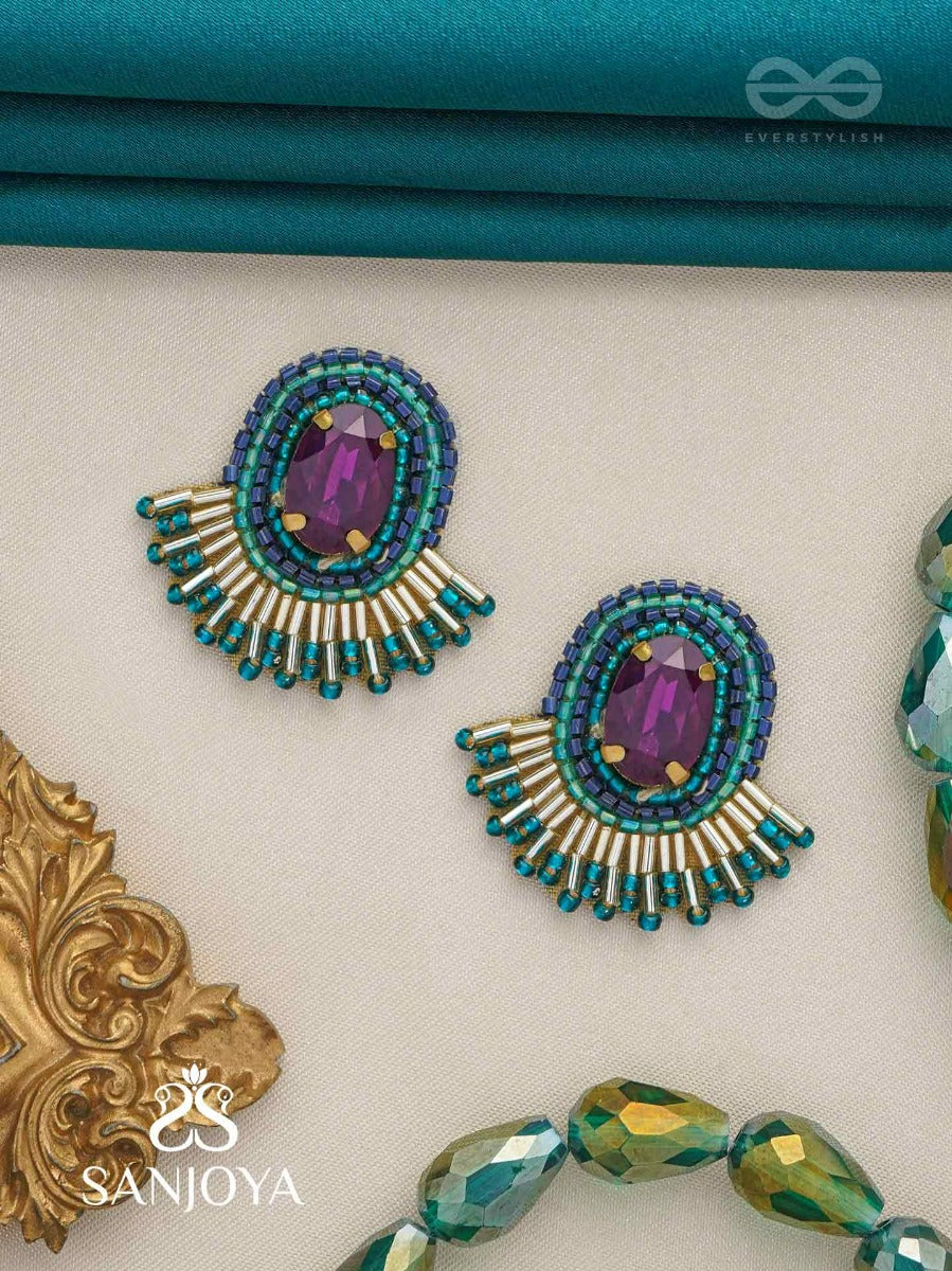 Abdimat -The Twilight Radiance - Stone And Cutdana Hand Embroidered Earrings