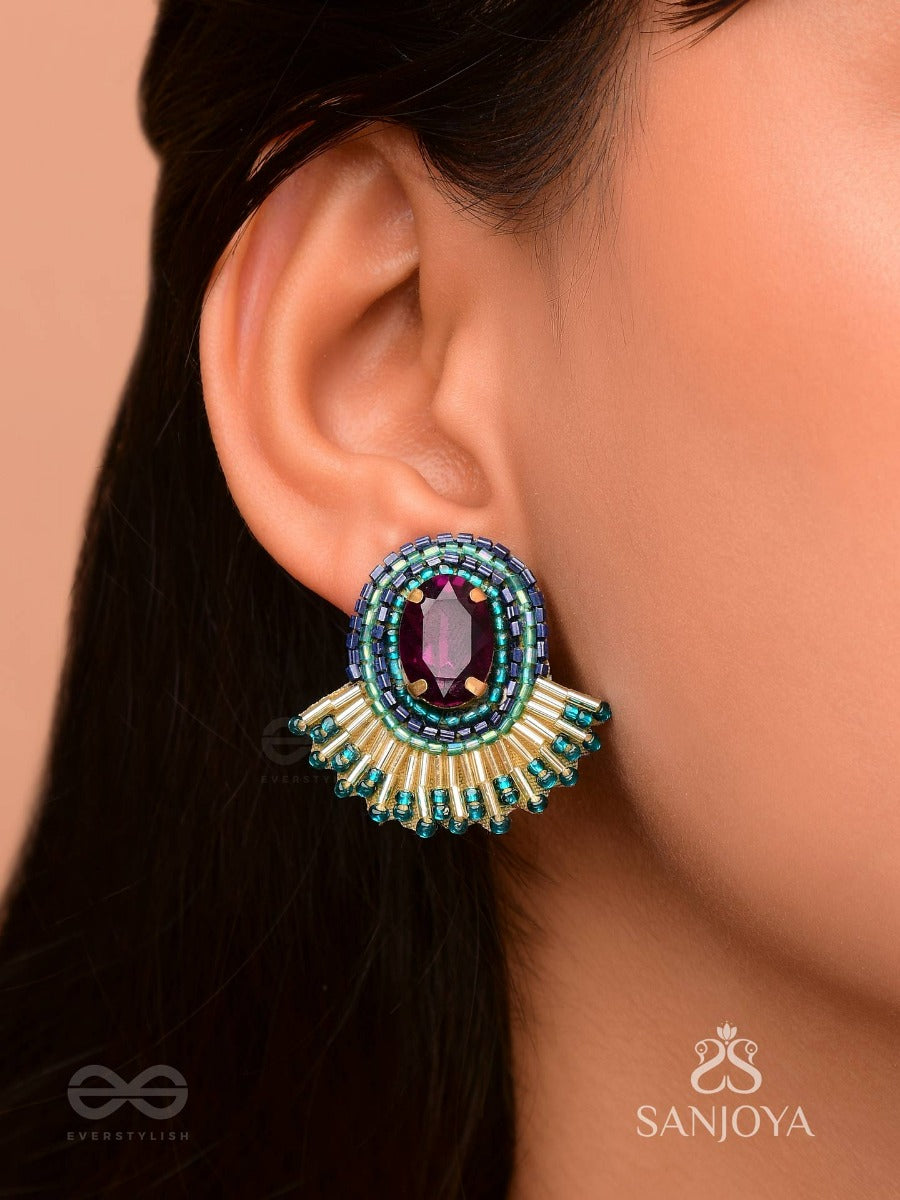 Abdimat -The Twilight Radiance - Stone And Cutdana Hand Embroidered Earrings