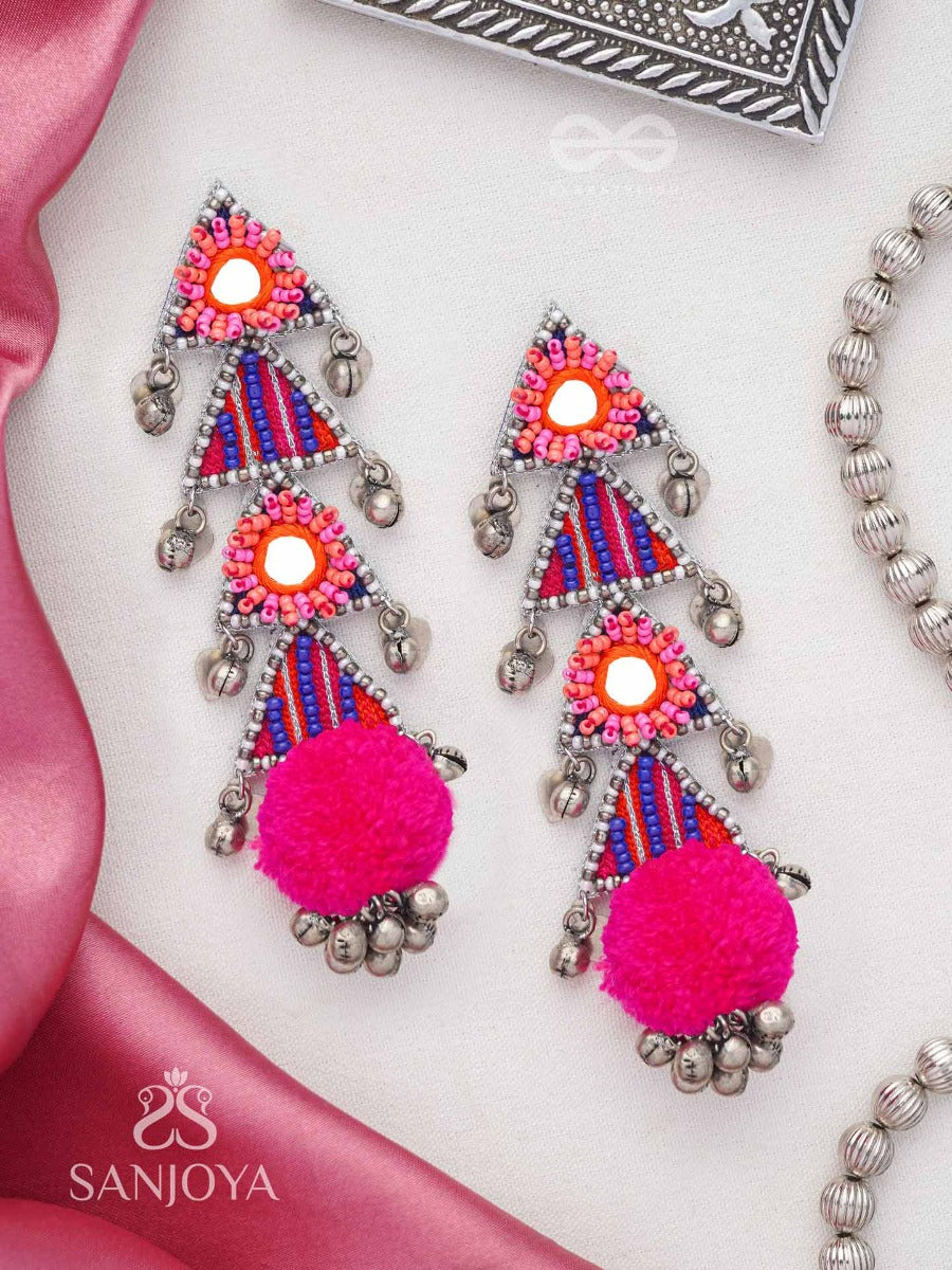 Ucchraya - The Melodic Treasures - Mirror, Resham And Beads Hand Embroidered Oxidised Earrings