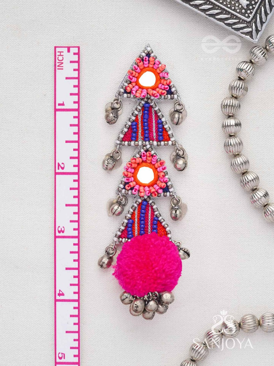 Ucchraya - The Melodic Treasures - Mirror, Resham And Beads Hand Embroidered Oxidised Earrings