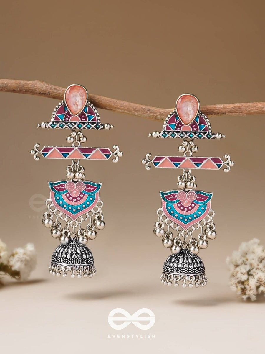 The Rosy Patterns- Stone Enamelled Oxidised Earrings