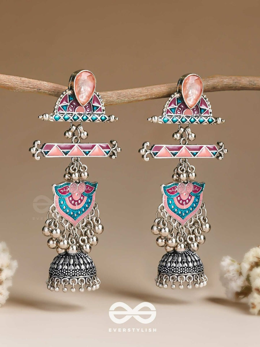 The Rosy Patterns- Stone Enamelled Oxidised Earrings