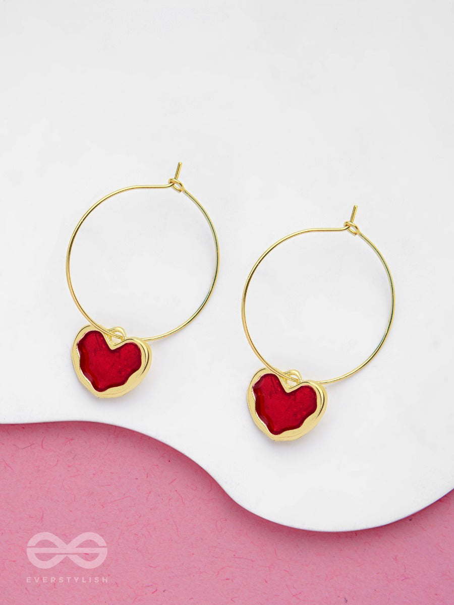 The Heartfelt Embrace - Golden Enamelled Hoops