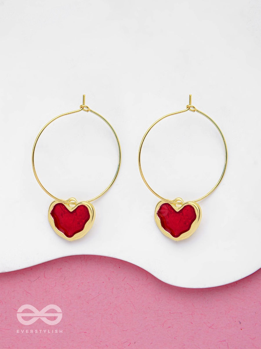 The Heartfelt Embrace - Golden Enamelled Hoops
