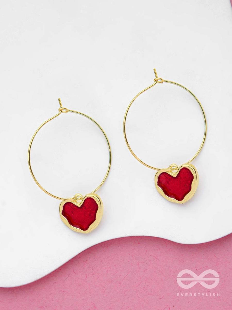 The Heartfelt Embrace - Golden Enamelled Hoops