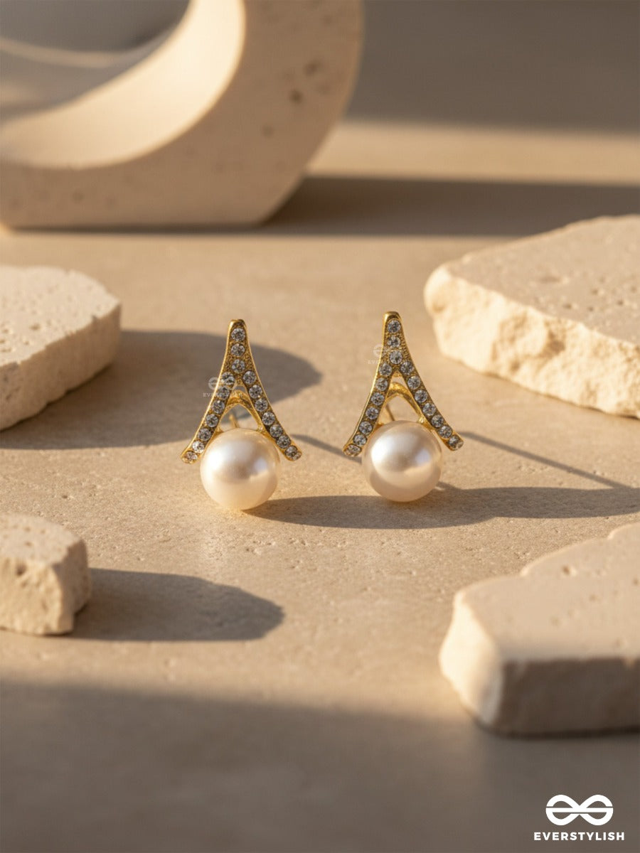 Glimmering Pearls - Golden Embellished Earrings
