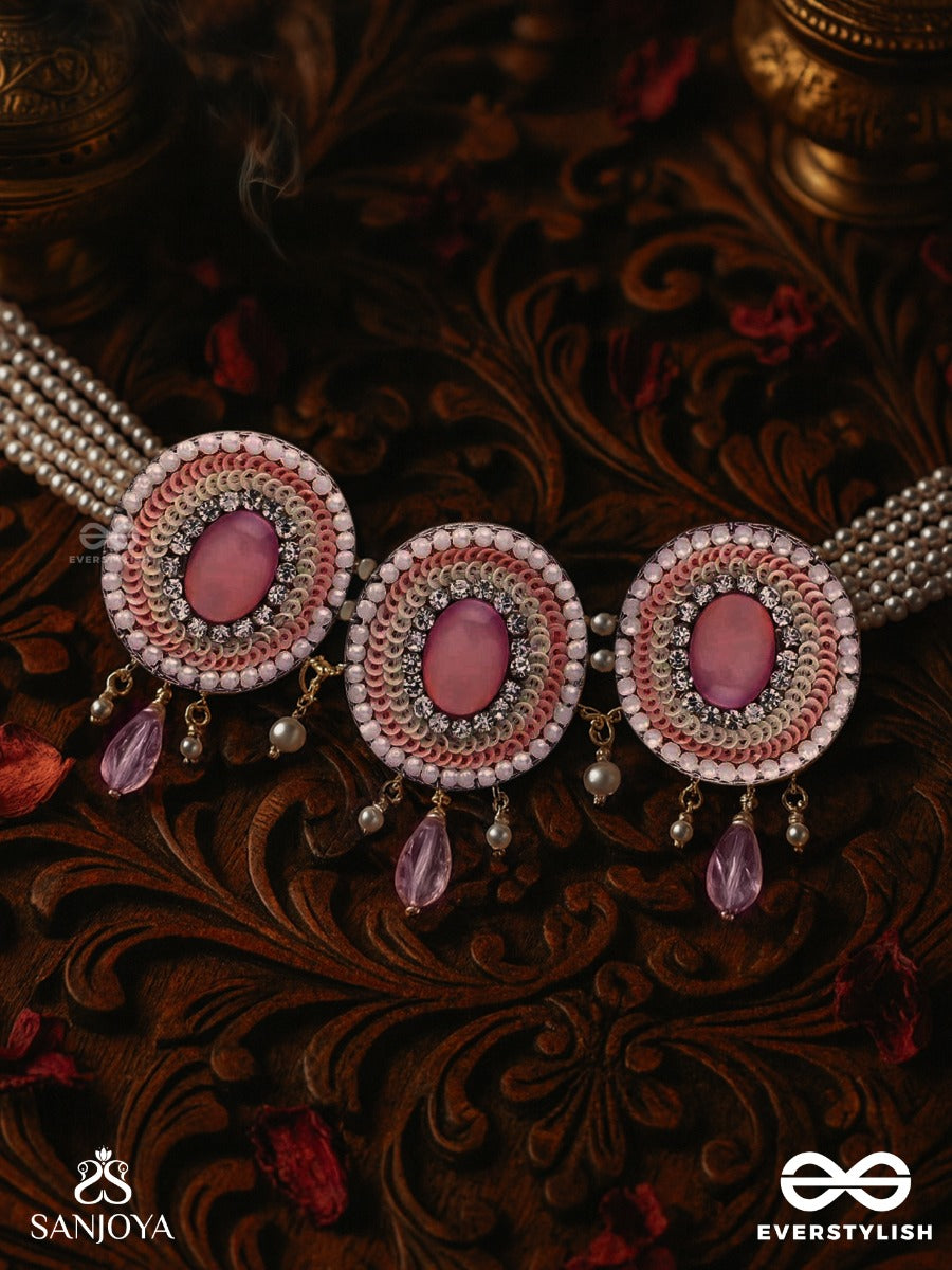 Nishru - Life In Spring - Stones, Glass Drops And Beads Hand Embroidered Neckpiece