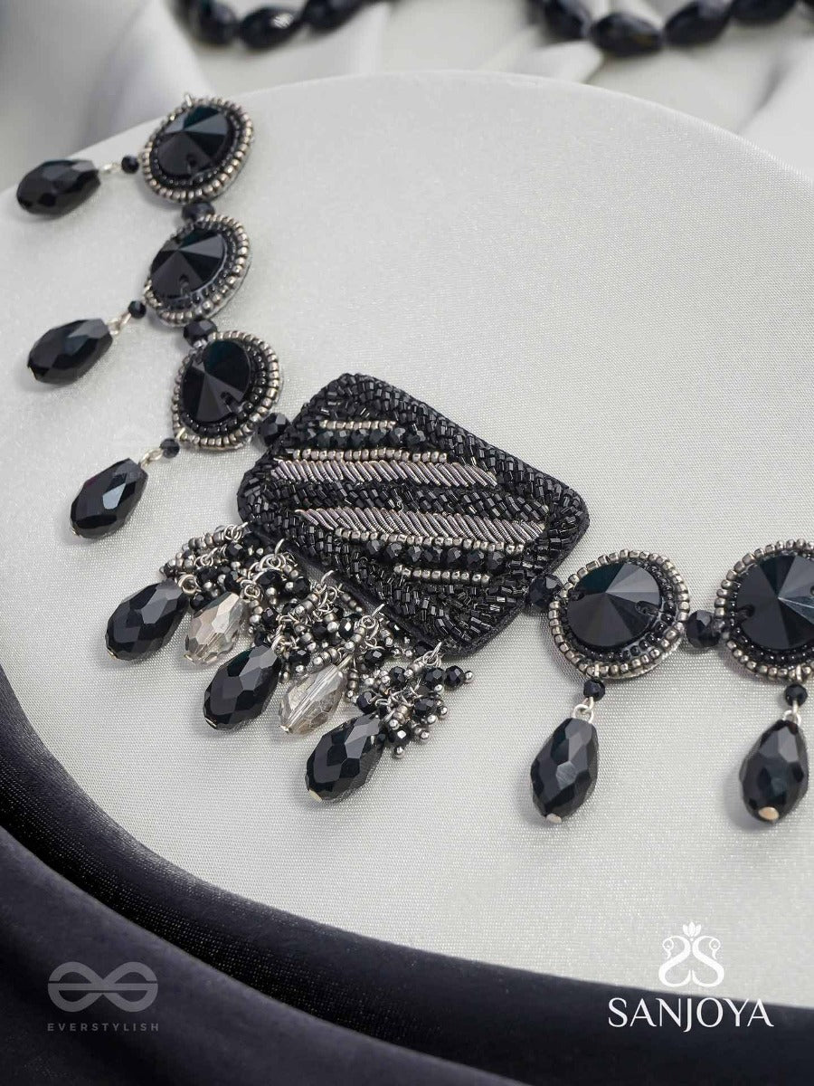 Anjyeta - Starry Nights - Beads, Cutdana And Glass Drops Hand Embroidered Neckpiece