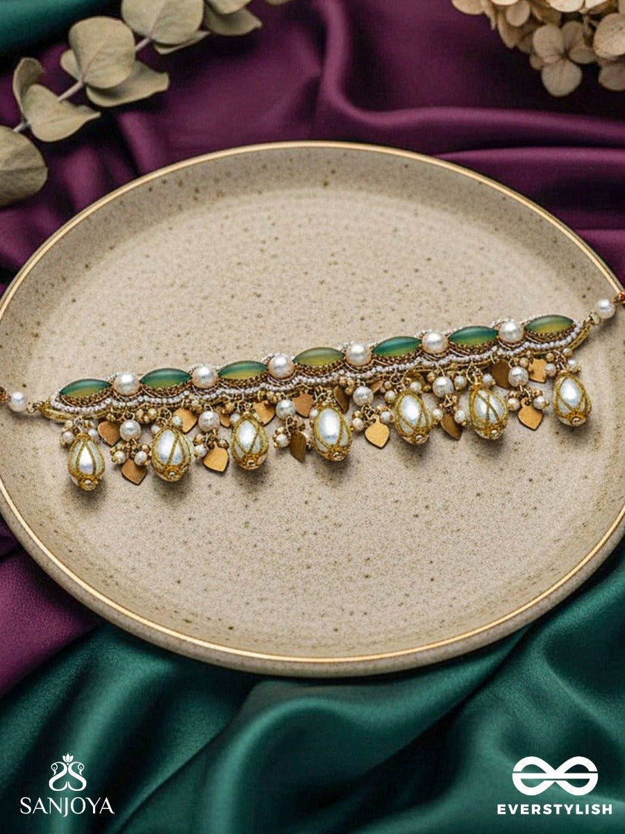 Haridvarna - Gilded Meadow Finery - Pearls, Stones And Beads Hand Embroidered Neckpiece