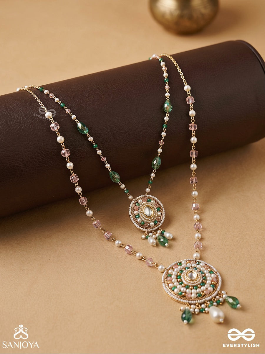 Madana - Season Of Spring - Beads, Glass Drops, Polki And Kundan Finished Hand Embroidered Neckpiece