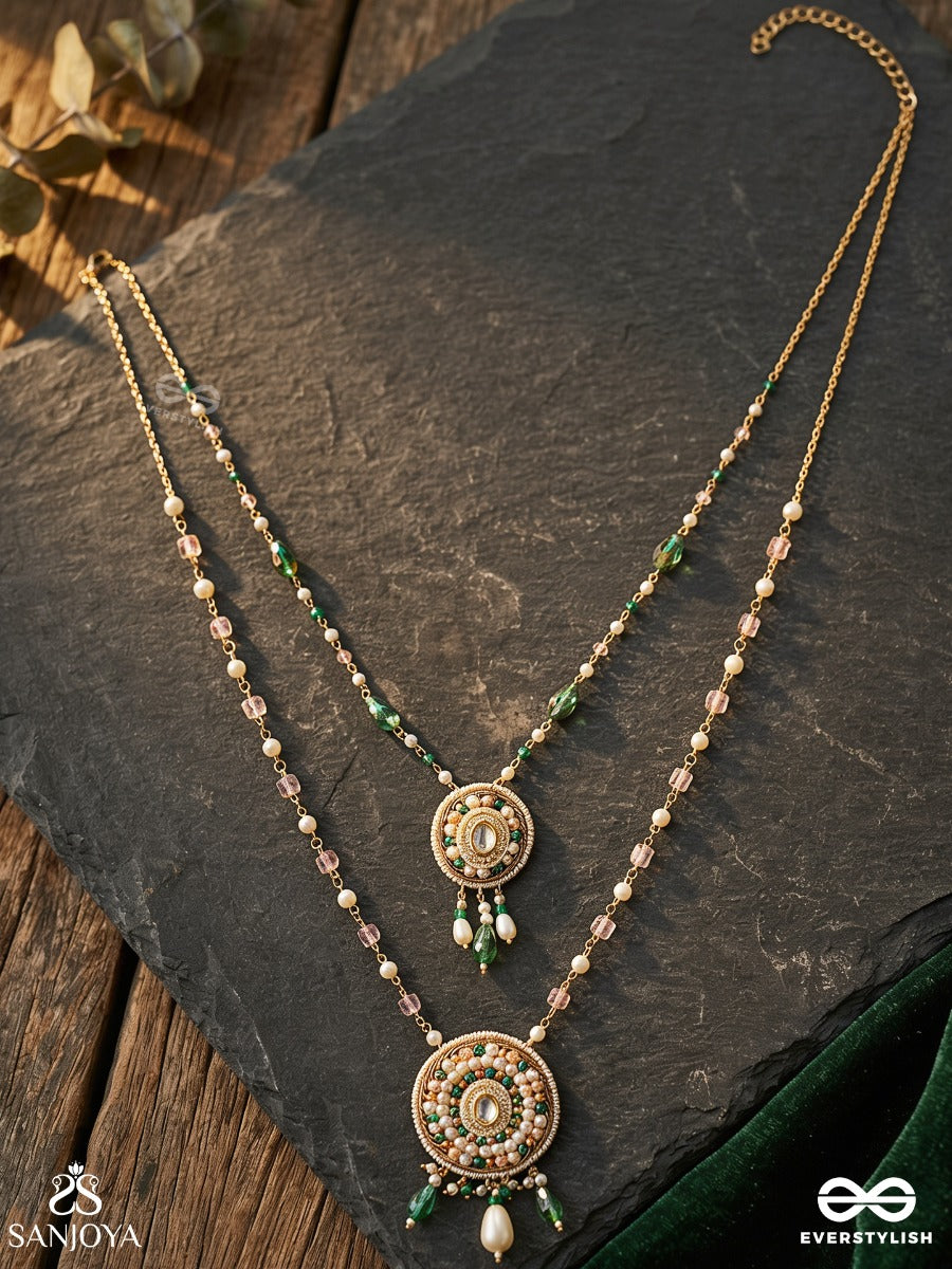Madana - Season Of Spring - Beads, Glass Drops, Polki And Kundan Finished Hand Embroidered Neckpiece