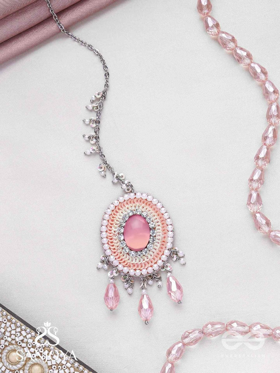 Alijihvika - The Sweet Mist - Stone, Sequins And Glass Drop Hand Embroidered Maangtika