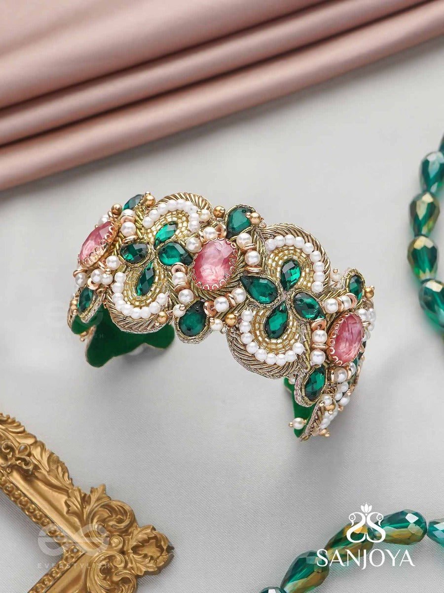 Savitra - The Spring Flowers - Stones And Beads Hand Embroidered Bangle