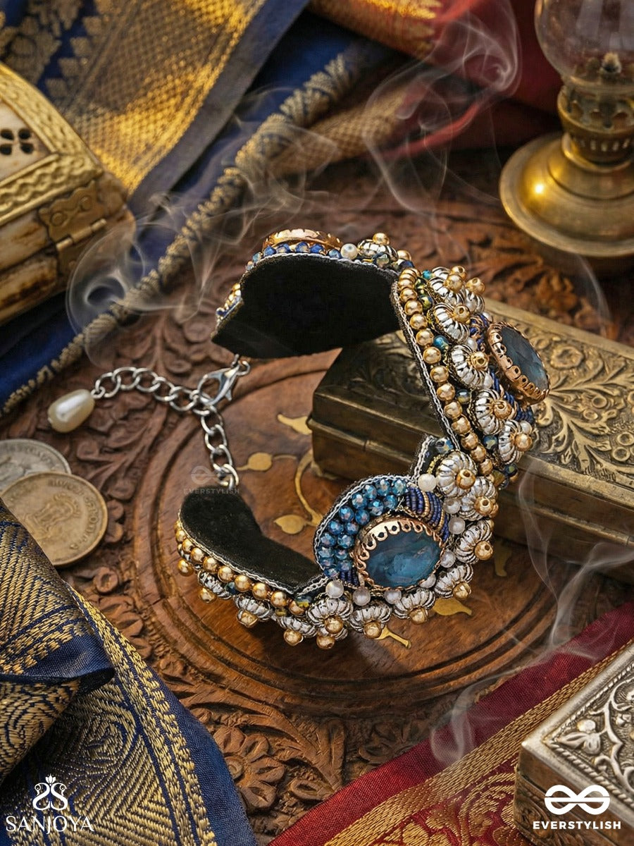 Aadhvara - The Celestial Skies - Stone And Beads Hand Embroidered Cuff Bracelet