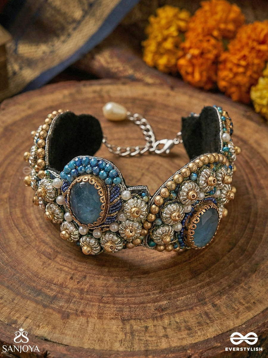 Aadhvara - The Celestial Skies - Stone And Beads Hand Embroidered Cuff Bracelet