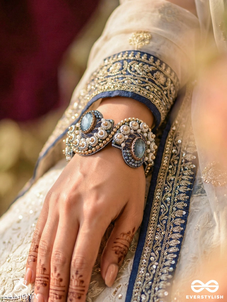 Aadhvara - The Celestial Skies - Stone And Beads Hand Embroidered Cuff Bracelet