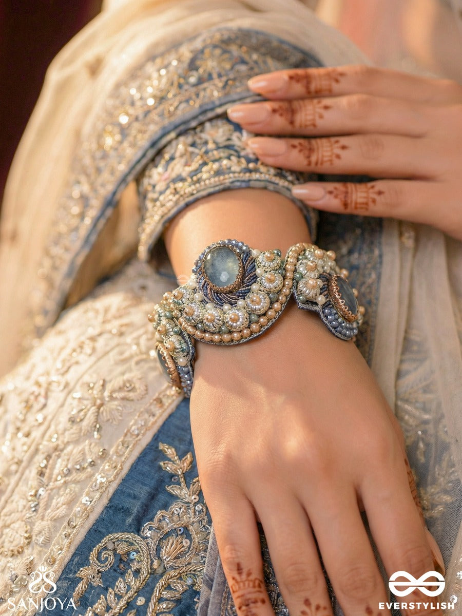 Aadhvara - The Celestial Skies - Stone And Beads Hand Embroidered Cuff Bracelet