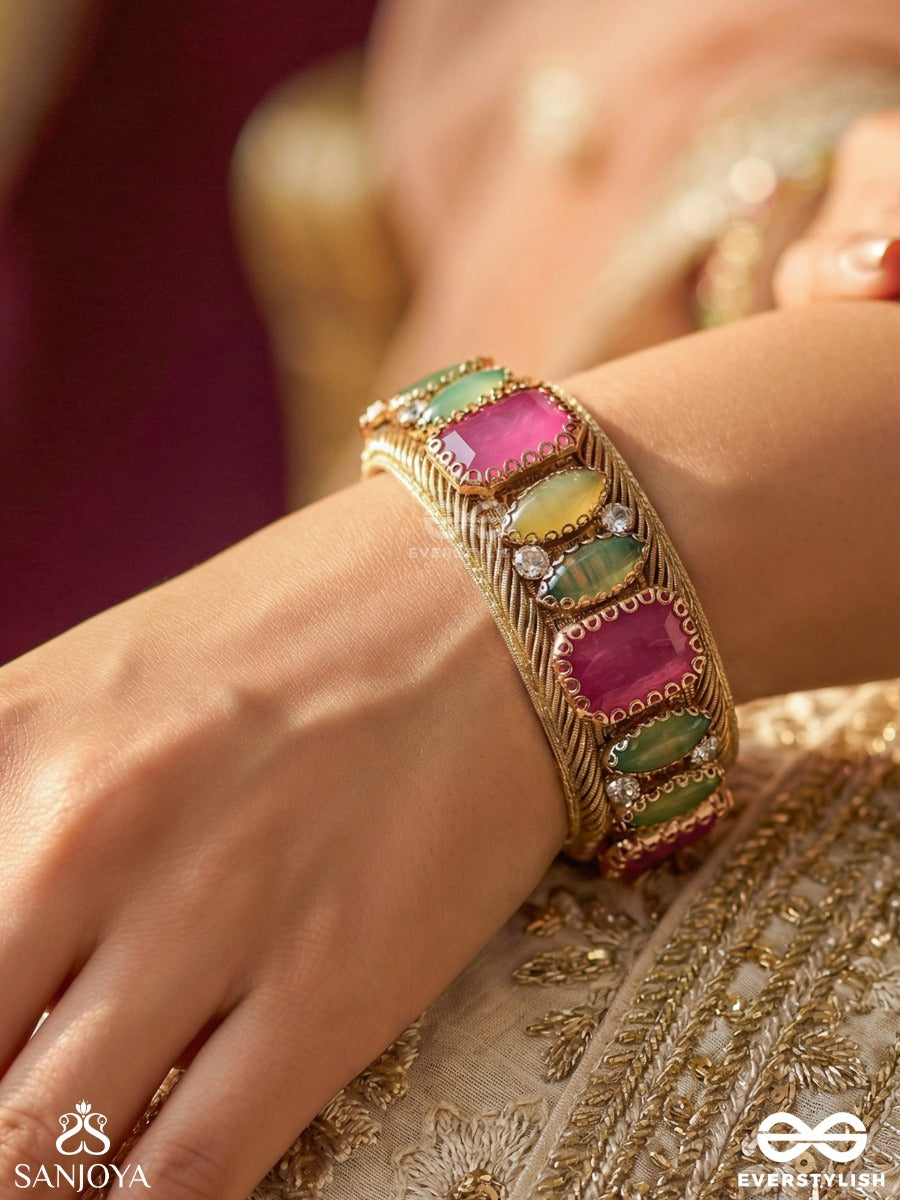 Satapattri - The Rosy Ferns - Stone Hand Embroidered Cuff Bracelet