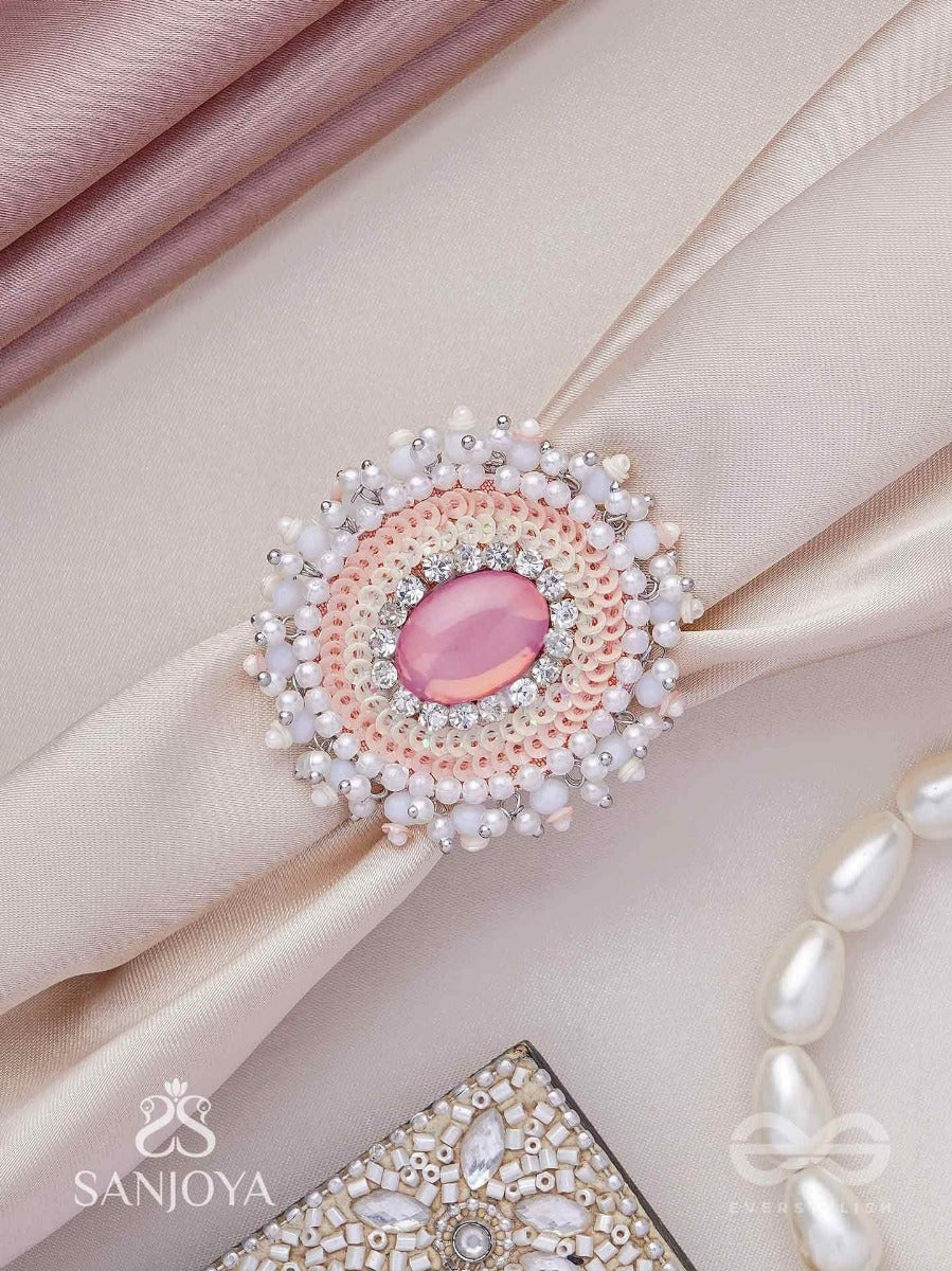 Anushayin- The Budding Faith- Stone, Beads And Sequins Hand Embroidered Stud Ring