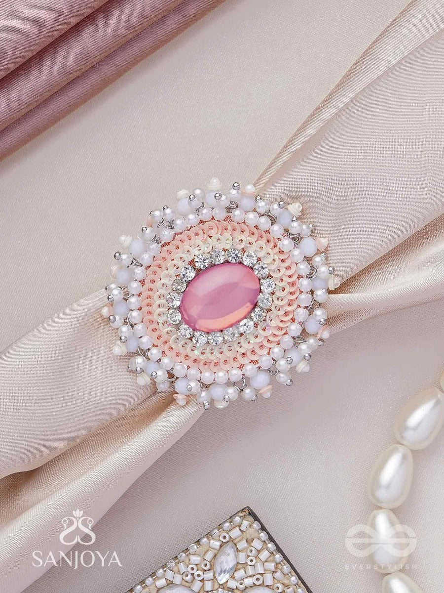 Anushayin- The Budding Faith- Stone, Beads And Sequins Hand Embroidered Stud Ring