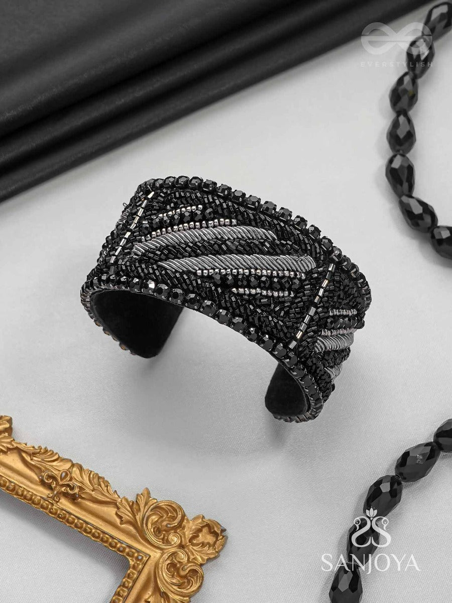 Nisithah - The Midnight's Magic - Beads And Cutdana Hand Embroidered Cuff Bracelet
