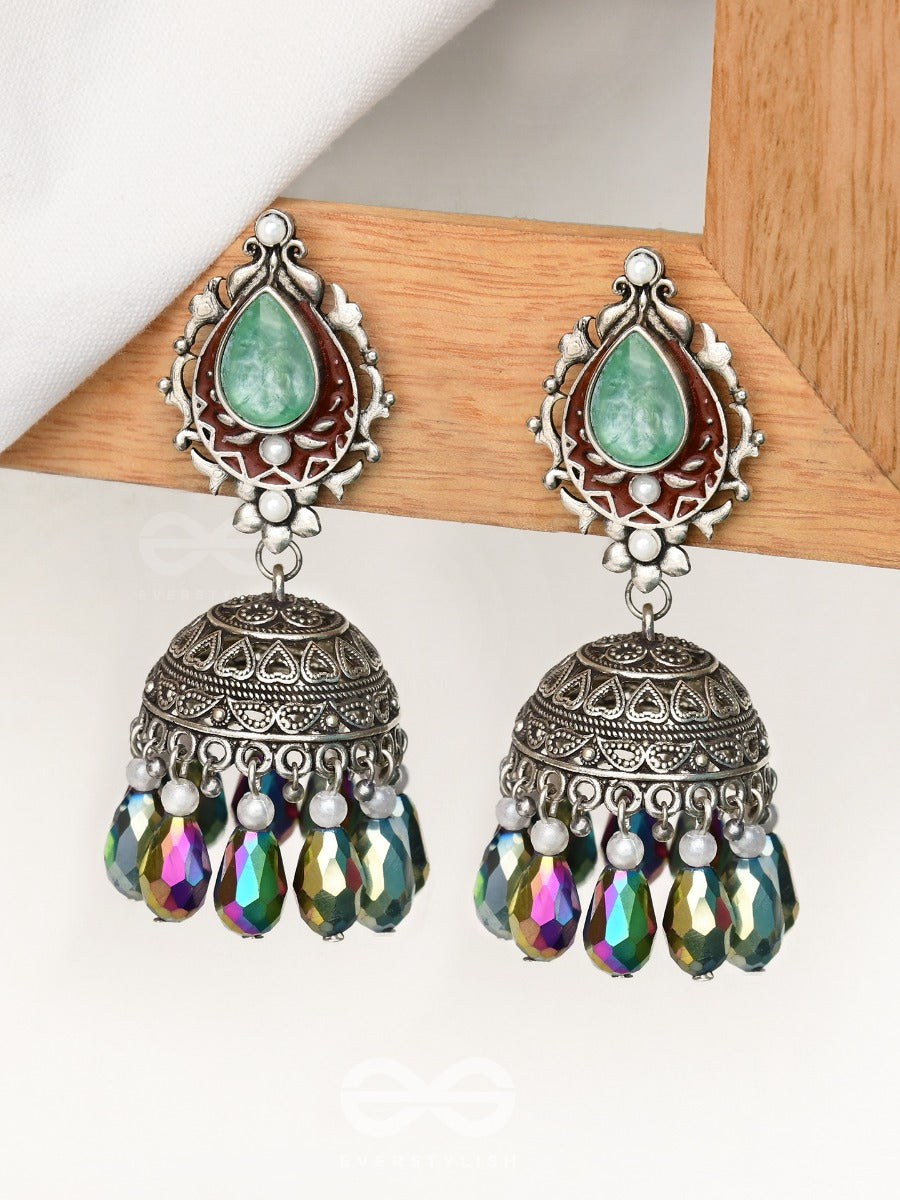 The Daytime Blitz - Statement Embellished And Enamelled Oxidised Jhumka Earrings