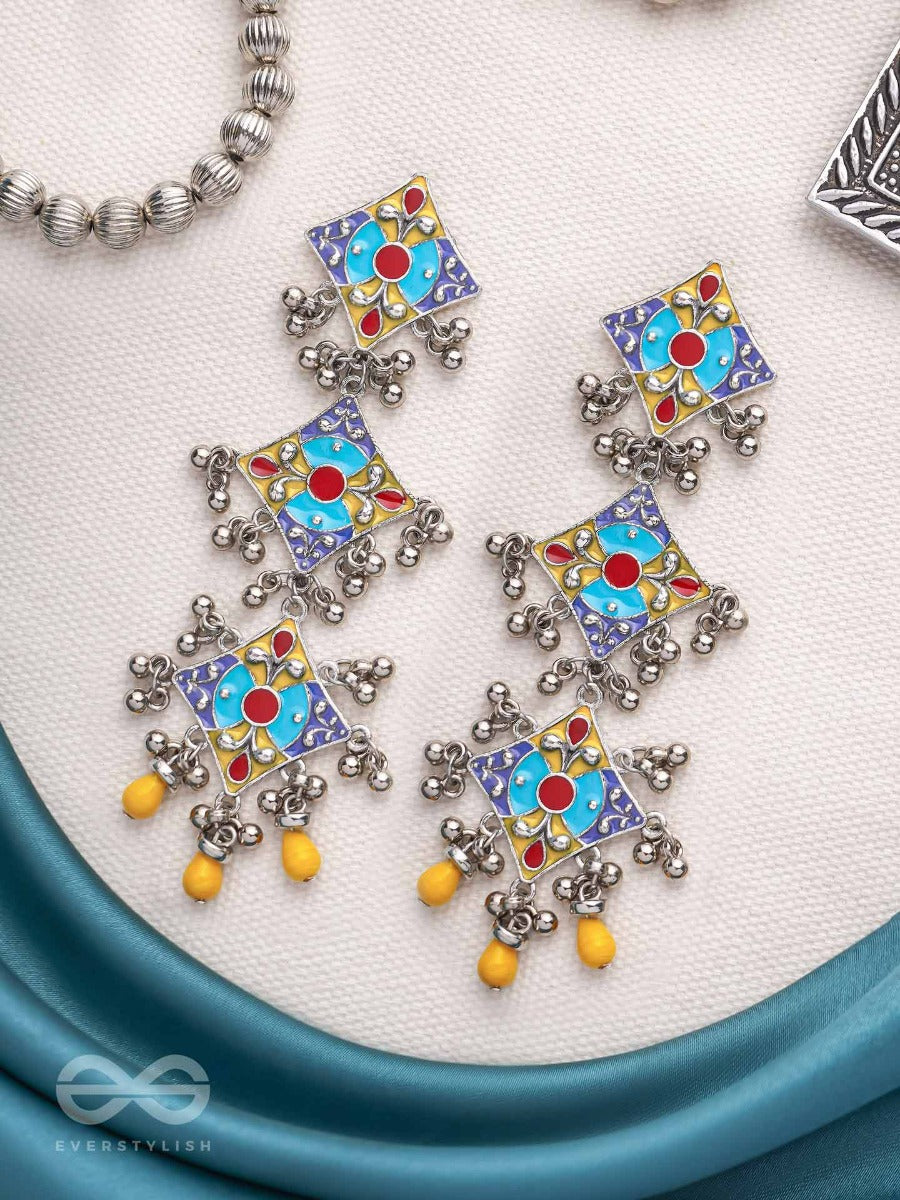 Sunny Daydreams - Statement Enamelled Oxidised Jodhpuri Jhumkas