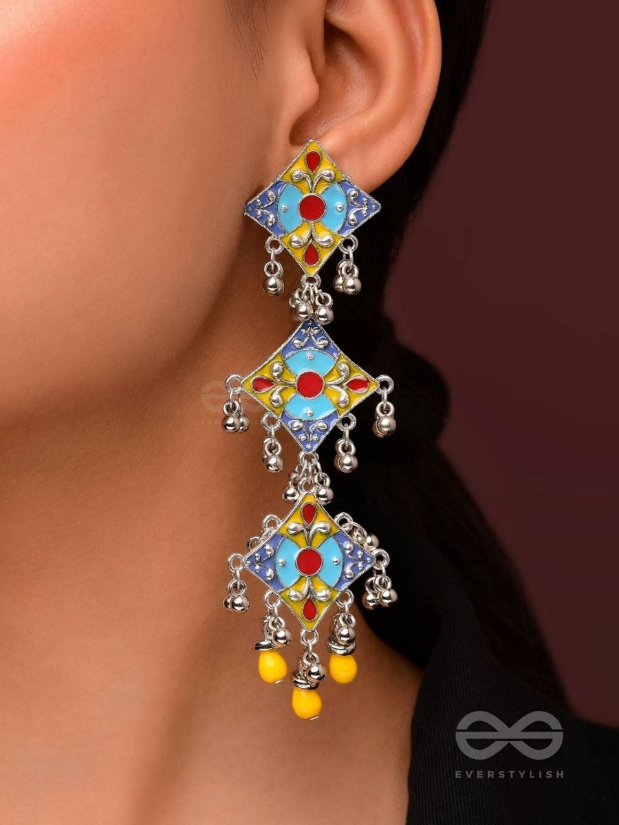 Sunny Daydreams - Statement Enamelled Oxidised Jodhpuri Jhumkas