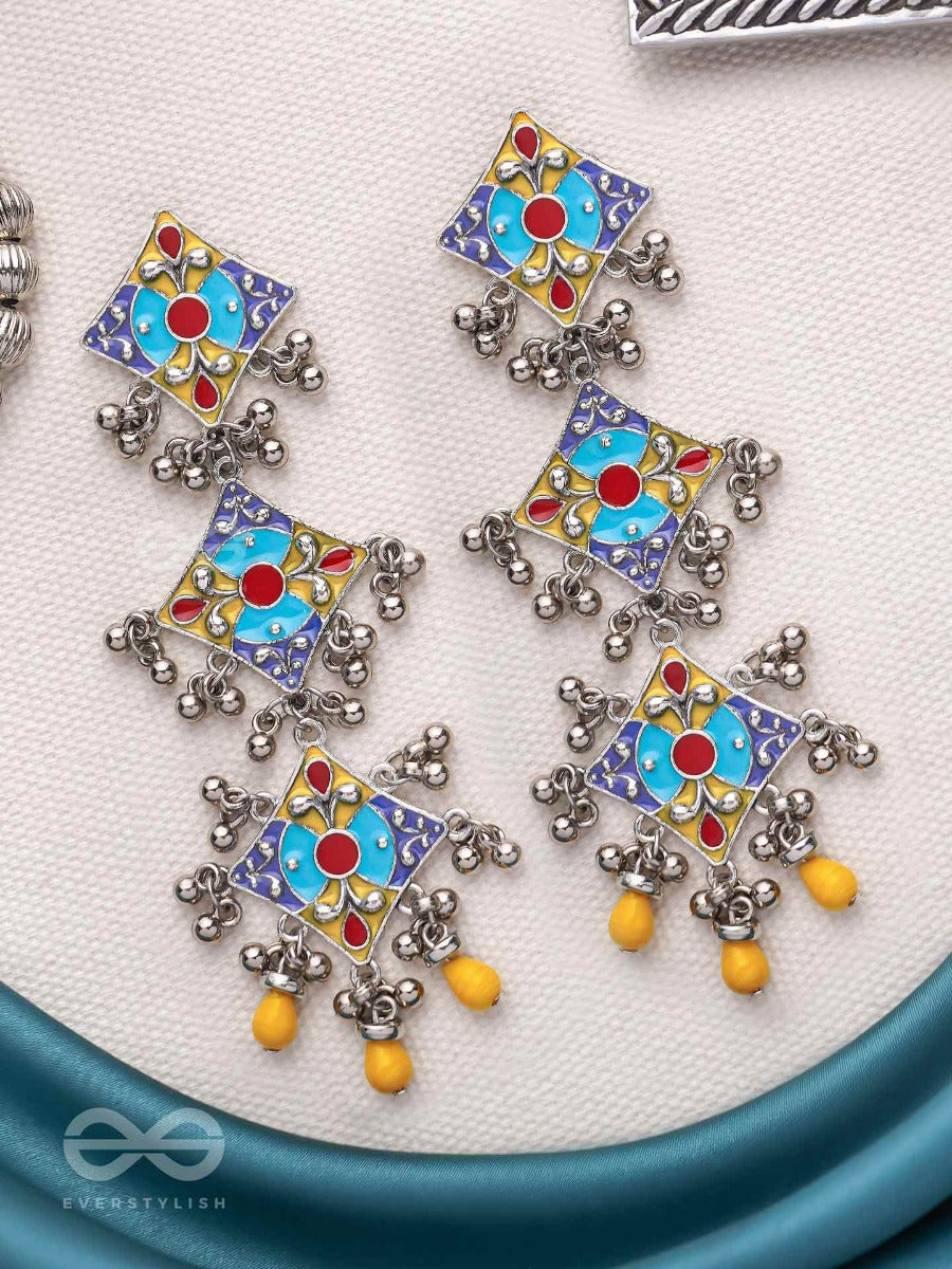 Sunny Daydreams - Statement Enamelled Oxidised Jodhpuri Jhumkas
