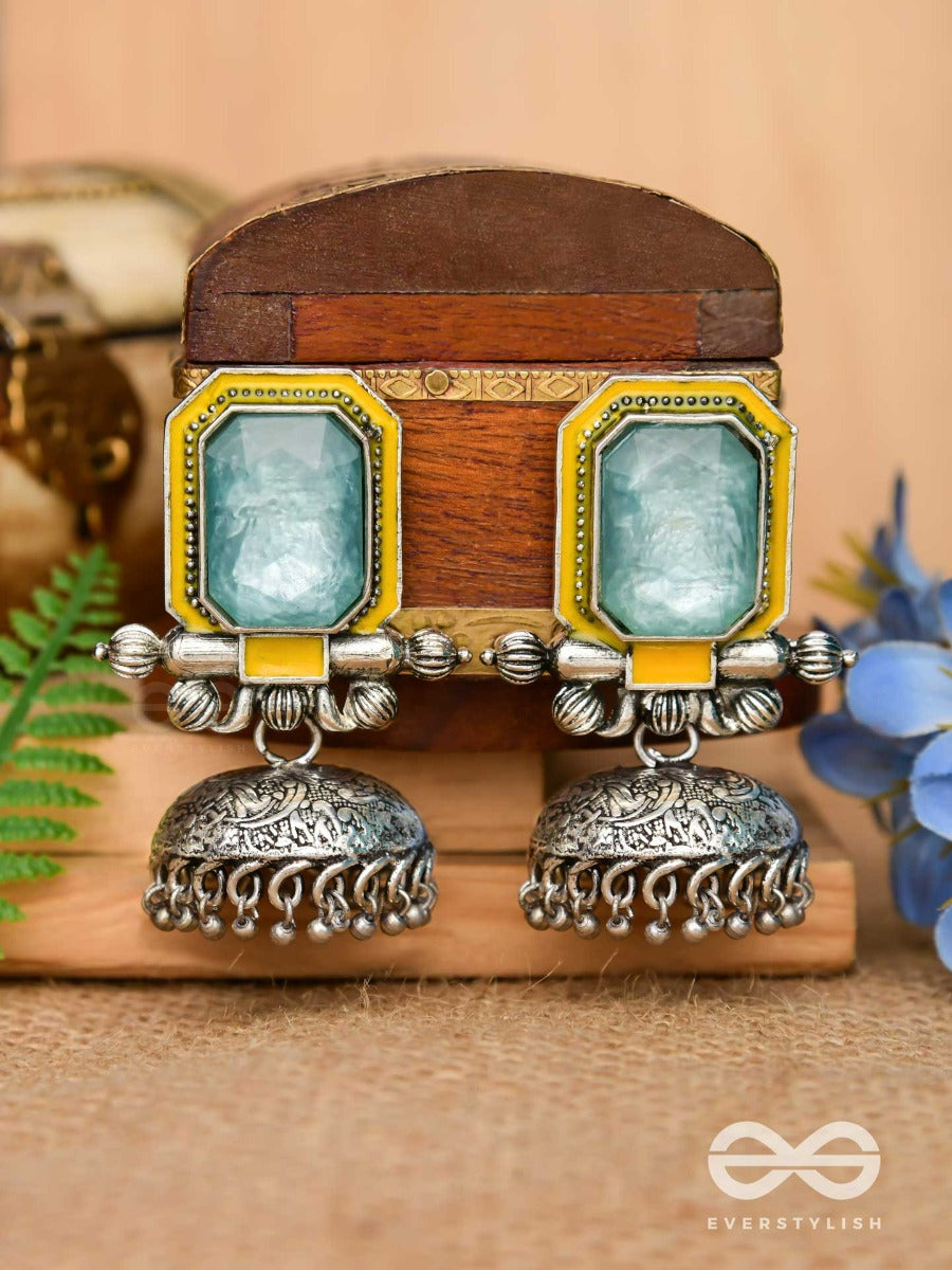The Sunny Breeze - Embellished And Enamelled Oxidised Jhumka Earrings