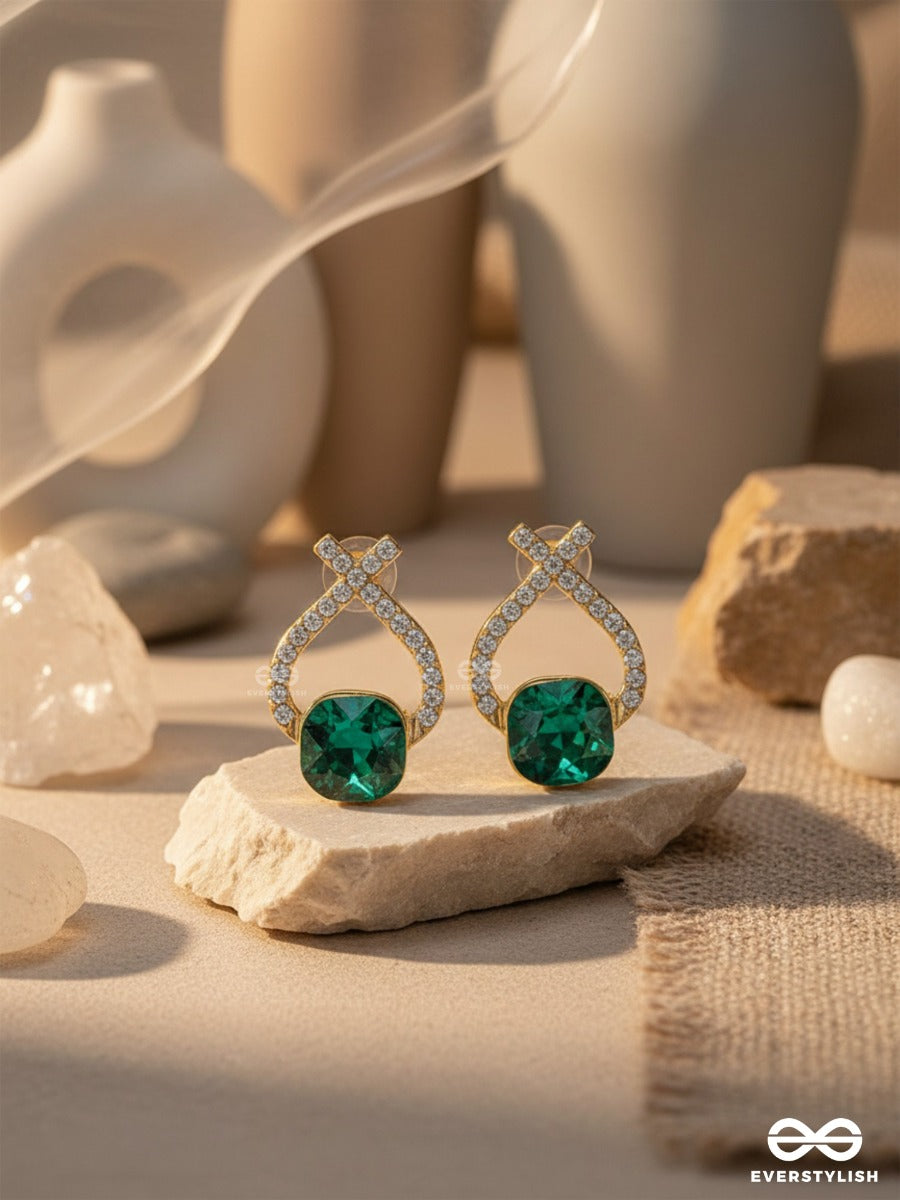Emerald Mirage - Golden Embellished Earrings