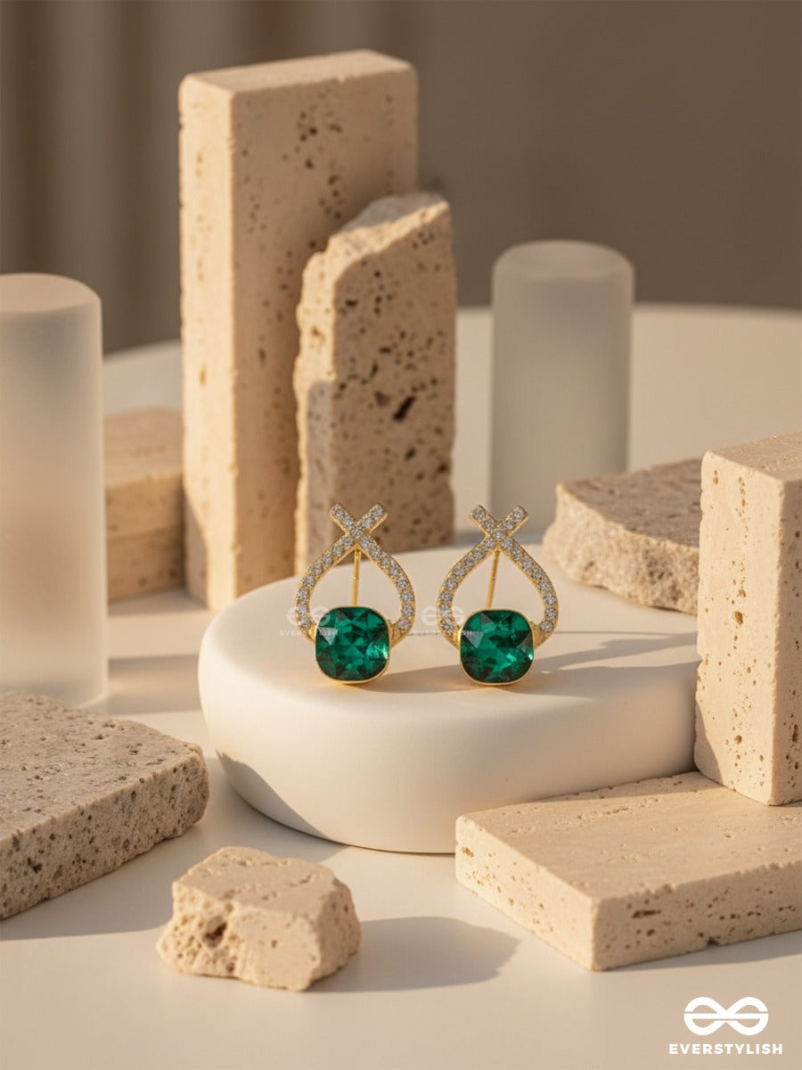 Emerald Mirage - Golden Embellished Earrings