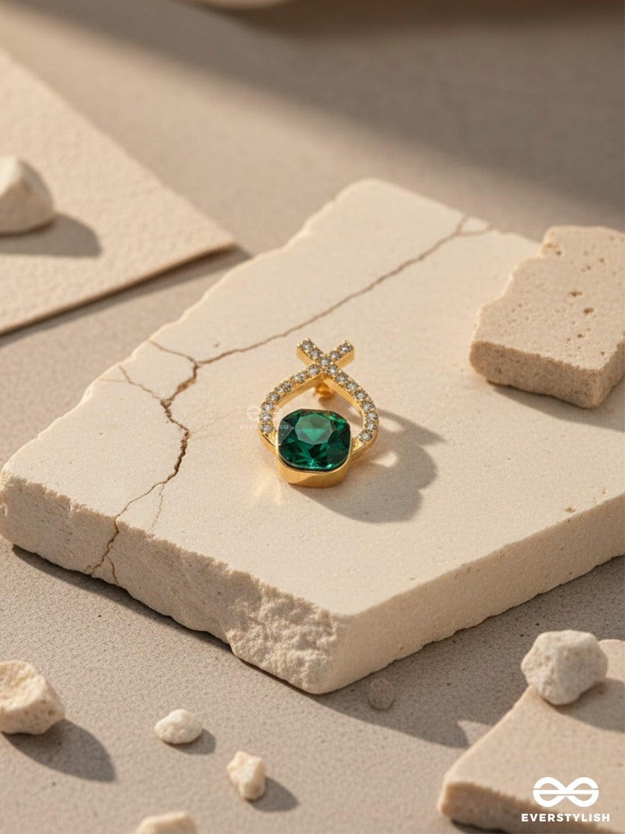 Emerald Mirage - Golden Embellished Earrings