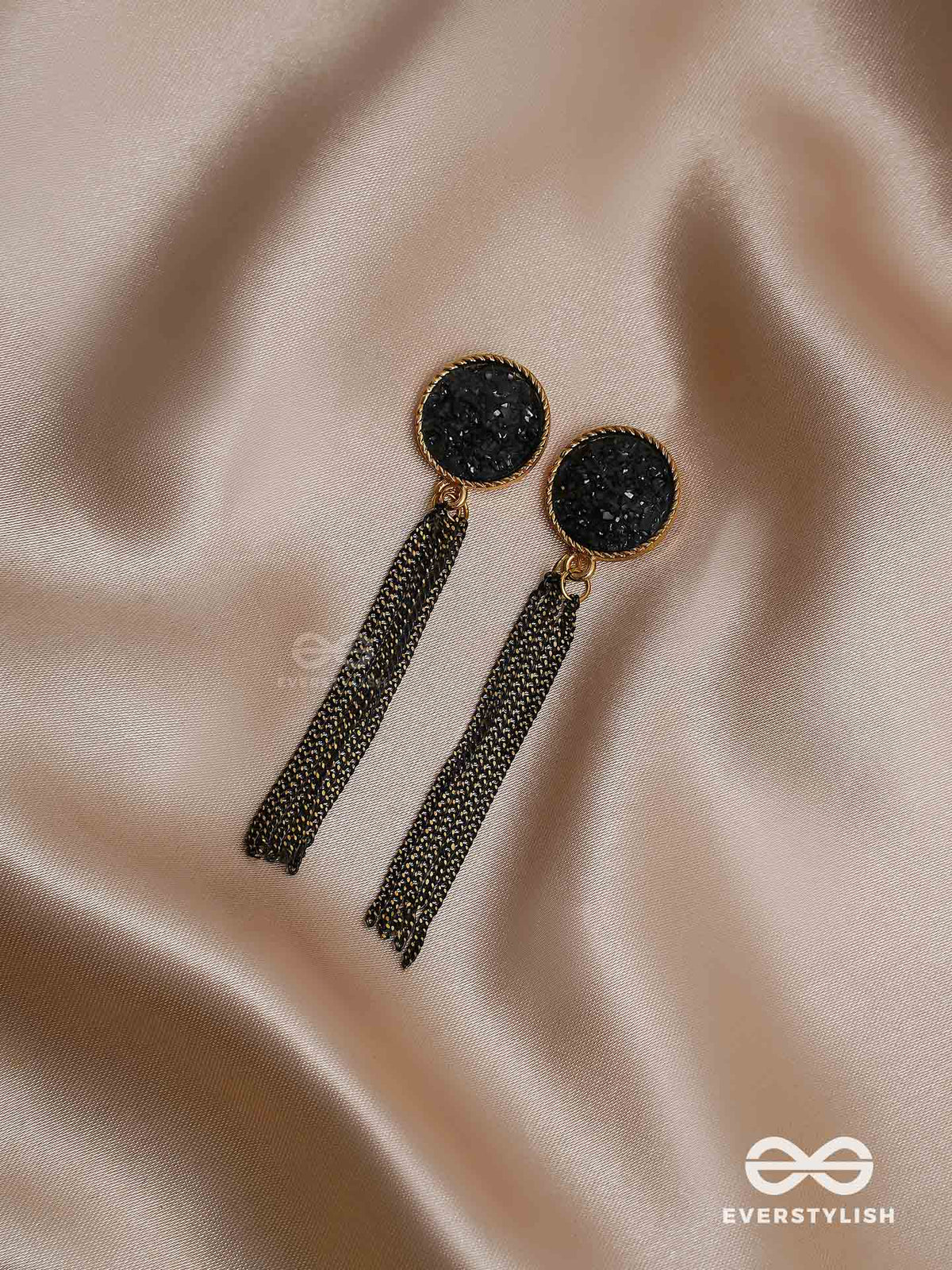 The Midnight Haze - Statement Golden & Black Earrings