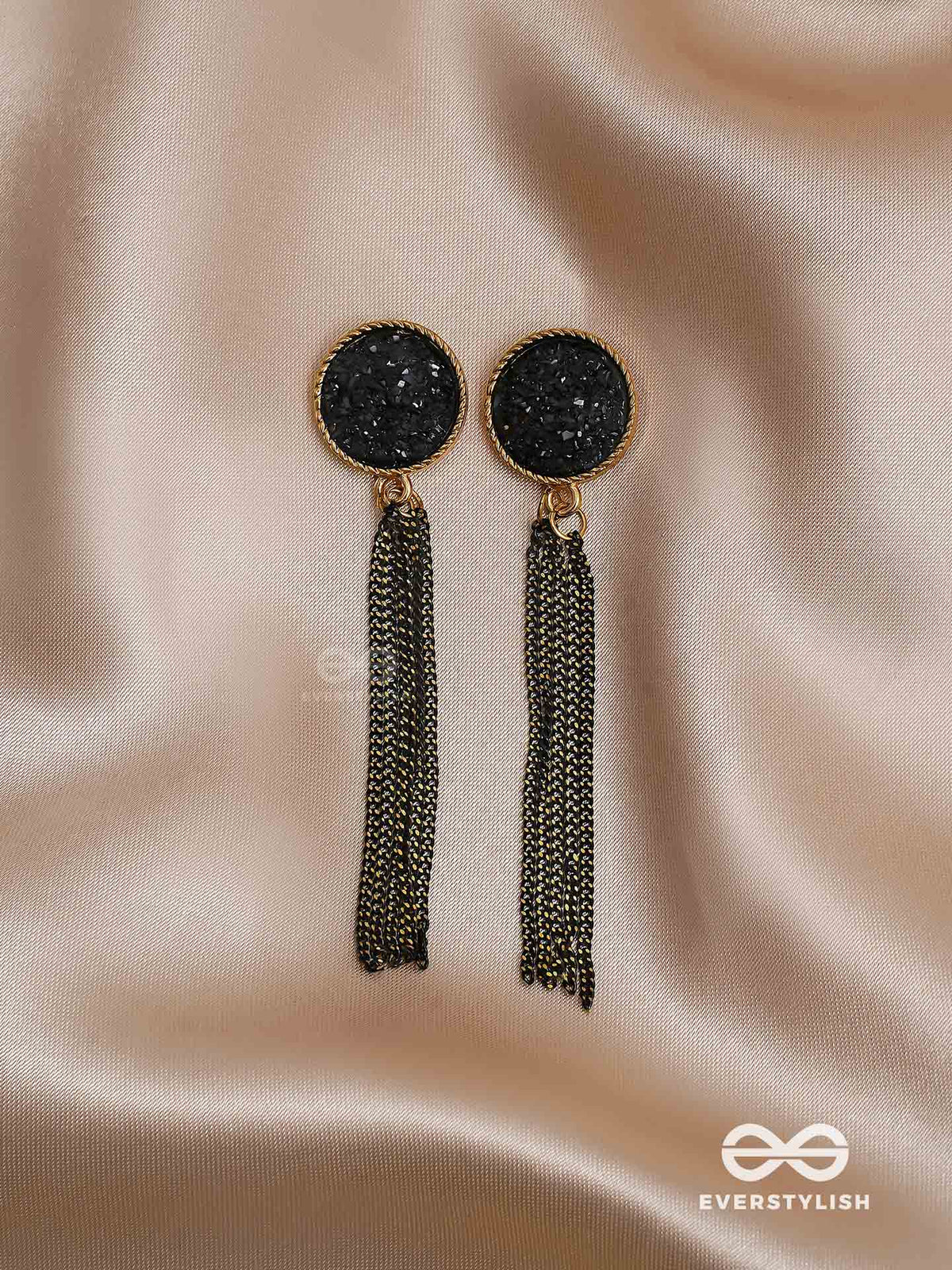 The Midnight Haze - Statement Golden & Black Earrings