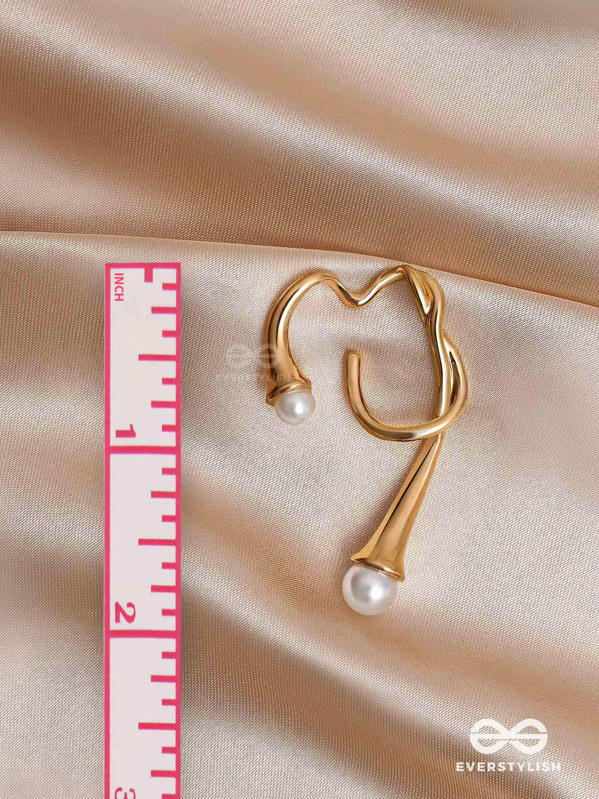 Draped Elegance - Golden Pearl Studded Ear Cuff (One Ear)