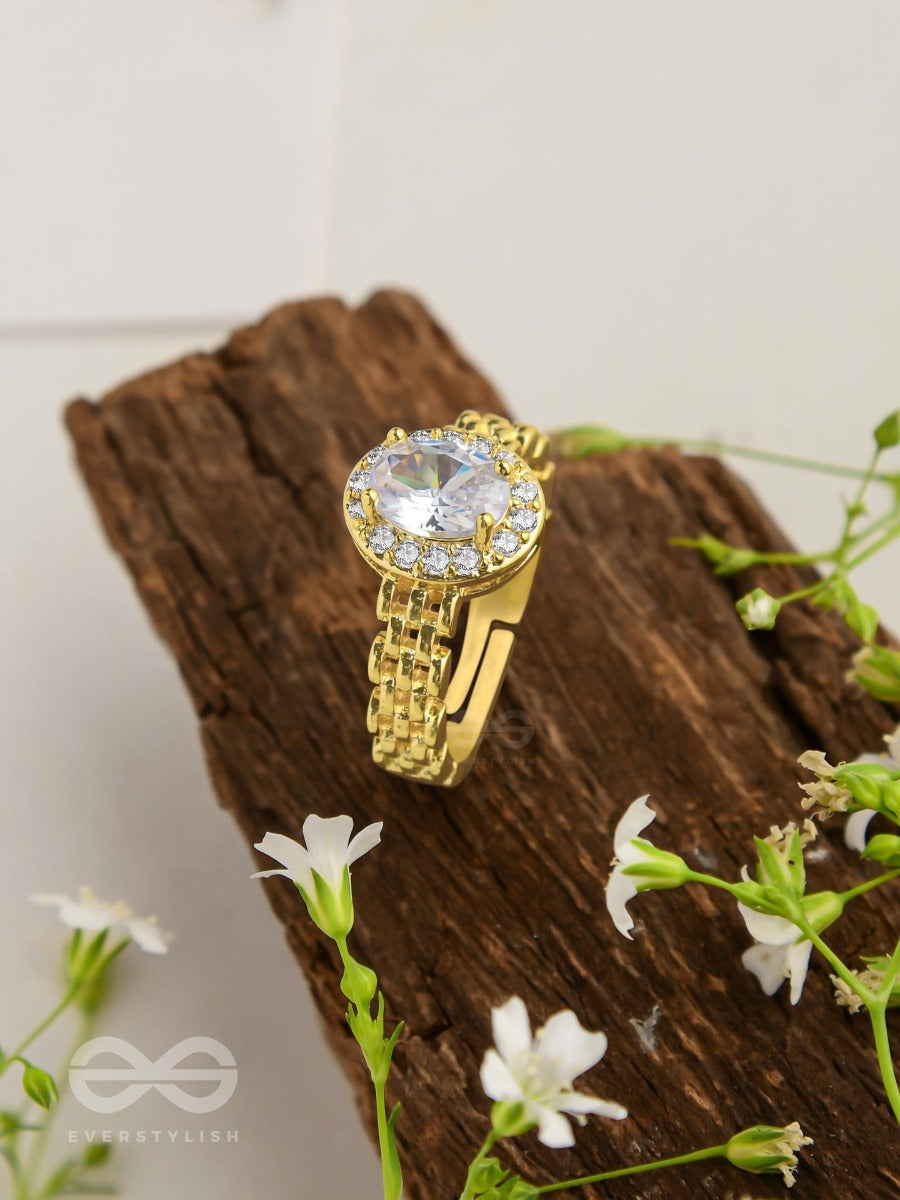 The Radiant Rhinestone - Golden Cubic Zirconia Ring