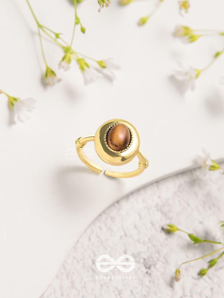 Gilded Latte Elegance - Golden Beaded Ring