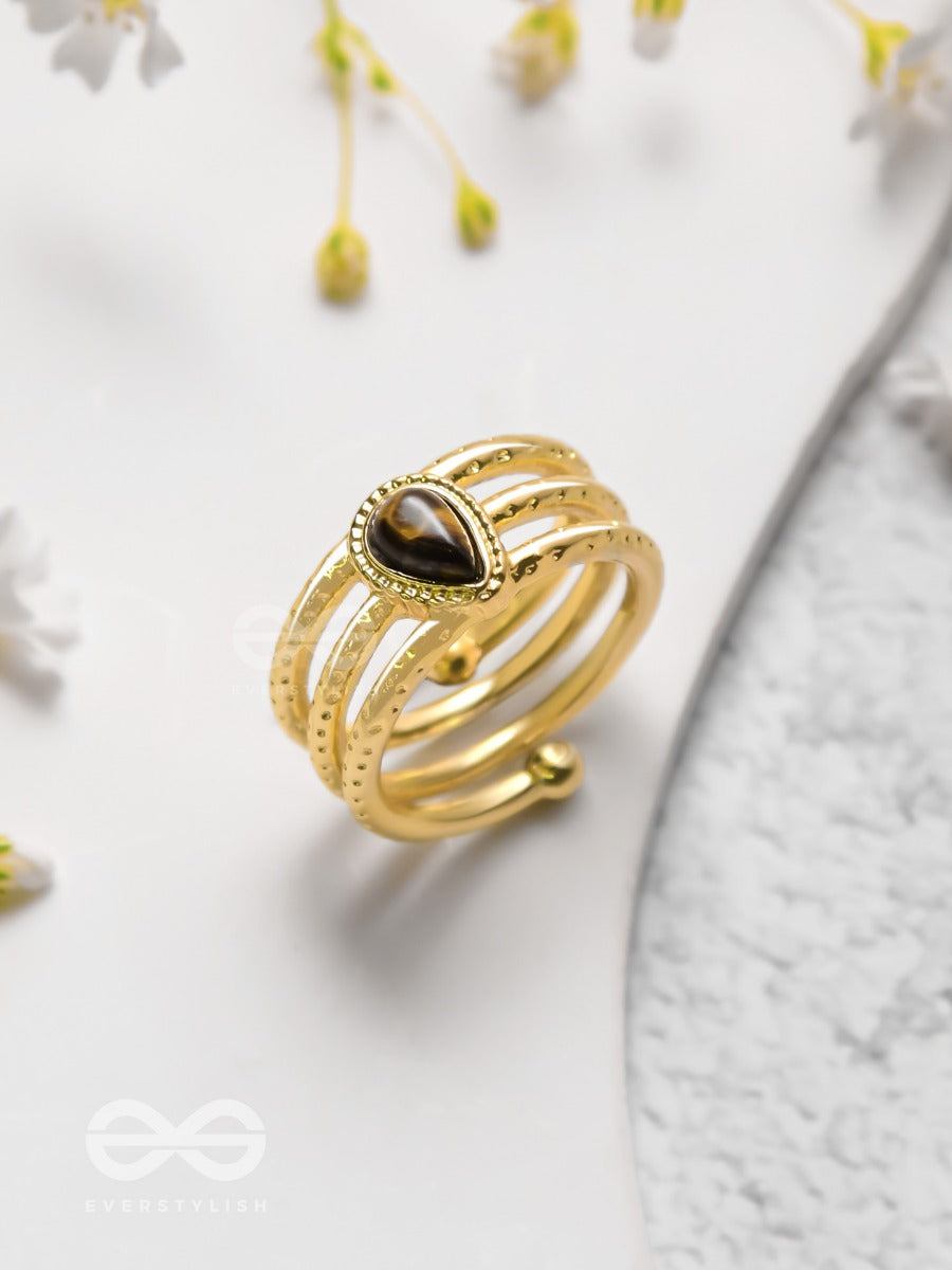 Gilded Mocha Elegance - Golden Beaded Ring