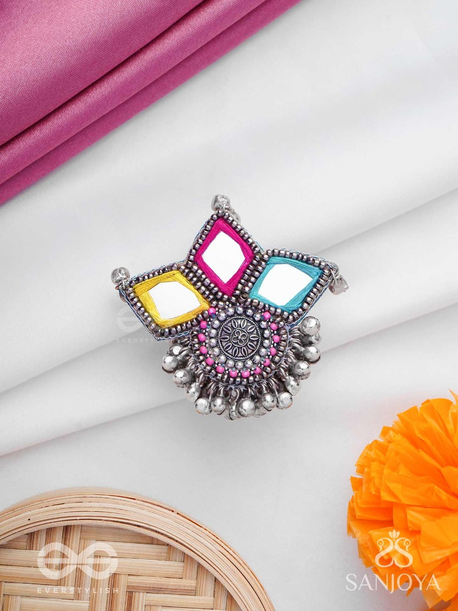 Abhicharita- The Tiny Charms- Mirror, Resham And Beads Hand Embroidered Ring