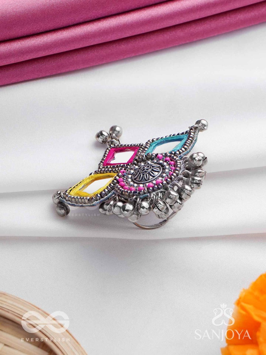 Abhicharita- The Tiny Charms- Mirror, Resham And Beads Hand Embroidered Ring