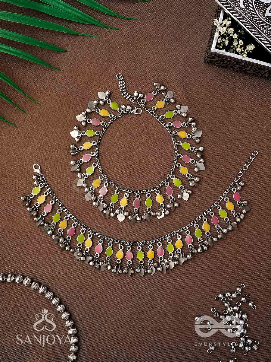 The Dainty Dazzle- Enamelled Oxidised Anklets (Set Of 2)