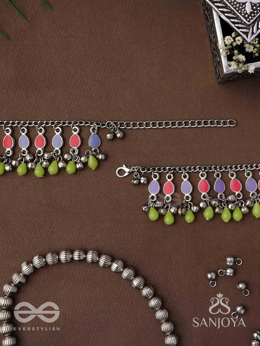 The Dreamcatcher Delight- Enamelled Oxidised Anklets (Set Of 2)