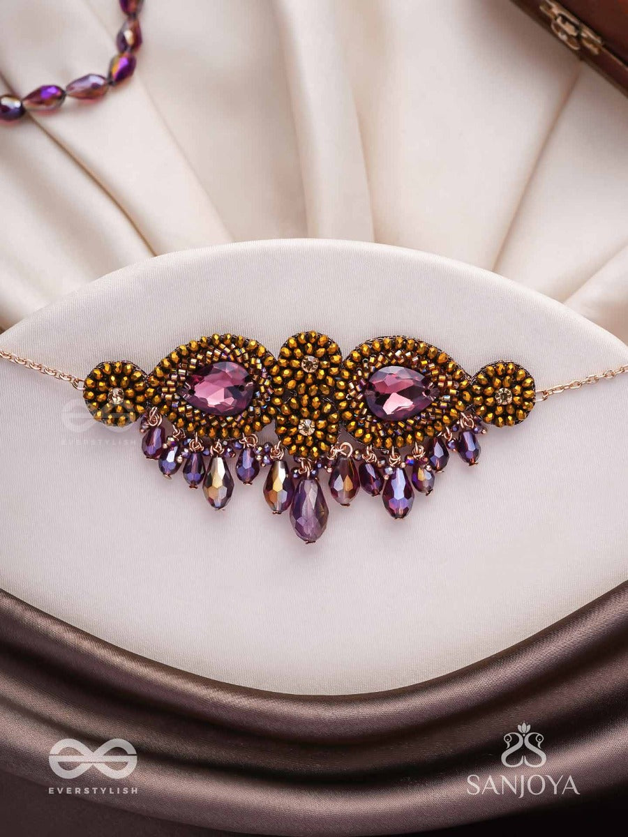 Aujasika- The Rusty Vigor- Stones, Beads And Glass Drops Hand Embroidered Choker Neckpiece