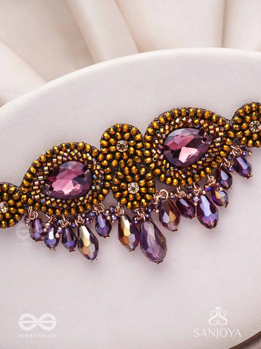 Aujasika- The Rusty Vigor- Stones, Beads And Glass Drops Hand Embroidered Choker Neckpiece