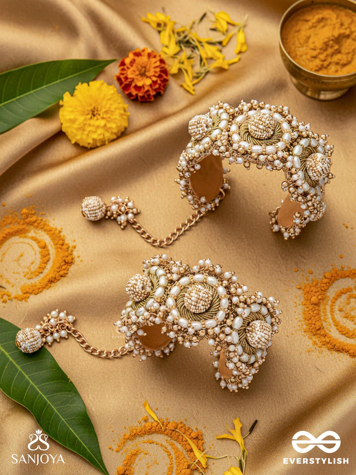 Shlaghya - The Glorious Creations - Beaded Hand Embroidered Cuff Bracelets (Set Of 2)