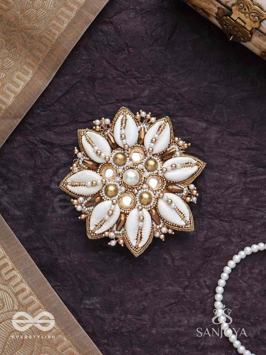 Ucchvasit - The Cowrie Bloom - Mirrors, Shells And Beads Hand Embroidered Hair Accessory