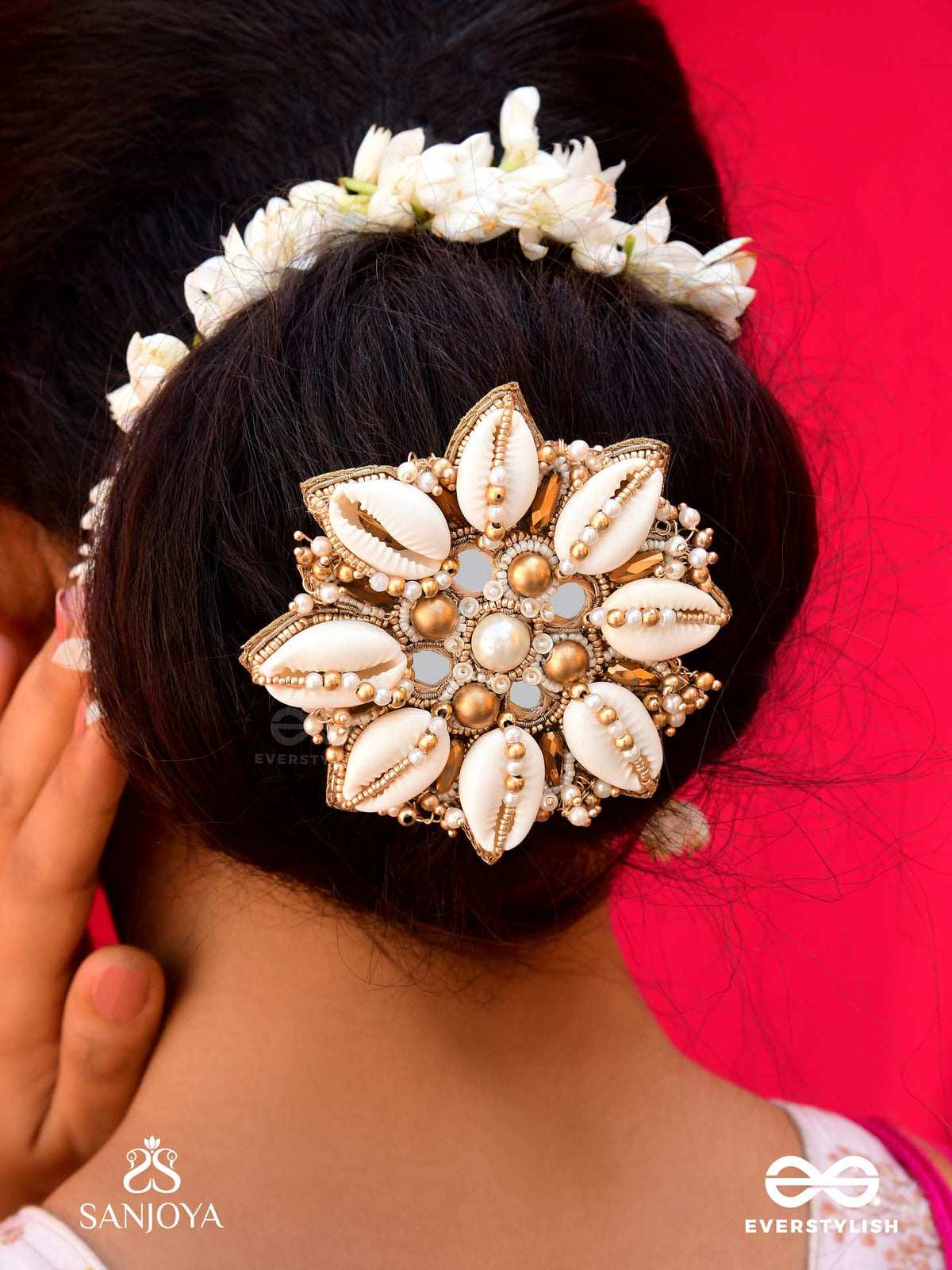Ucchvasit - The Cowrie Bloom - Mirrors, Shells And Beads Hand Embroidered Hair Accessory