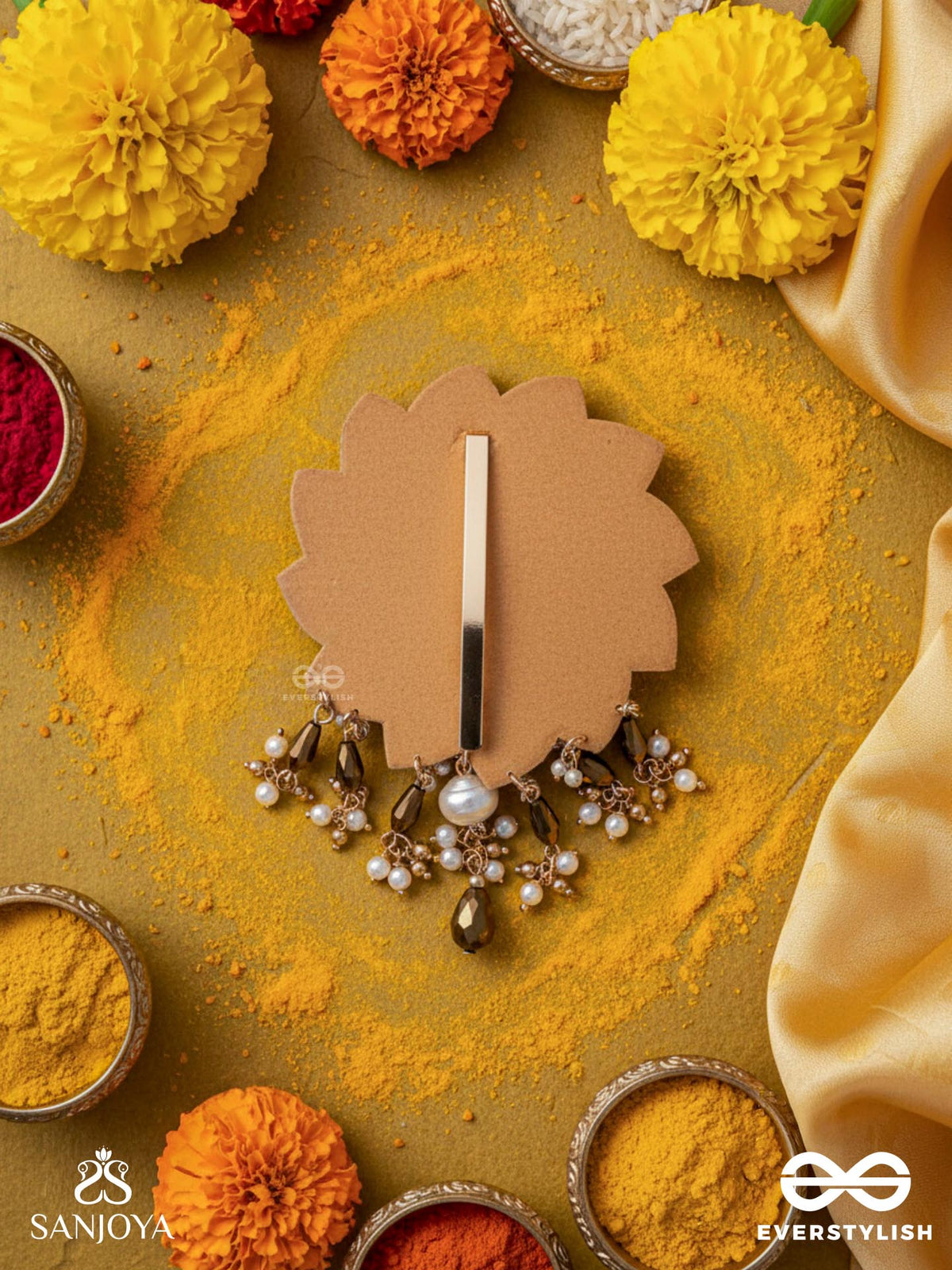 Prabhanjanam - The Stormy Reflectors - Shell, Mirrors And Glass Drops Hand Embroidered Hair Accessory