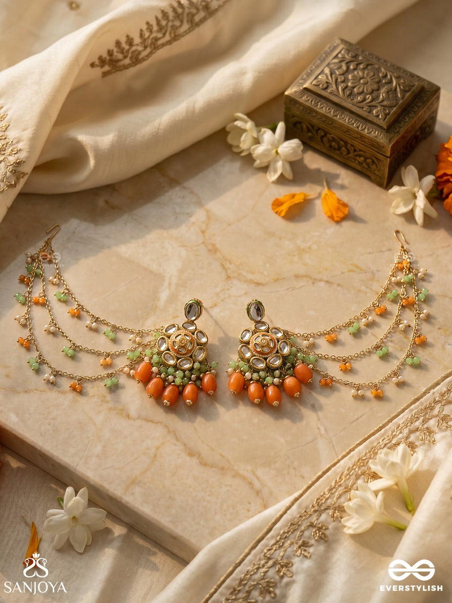 Prasumat - The Ornate Flowers - Polki And Kundan Finished Hand Embroidered Chain Earrings
